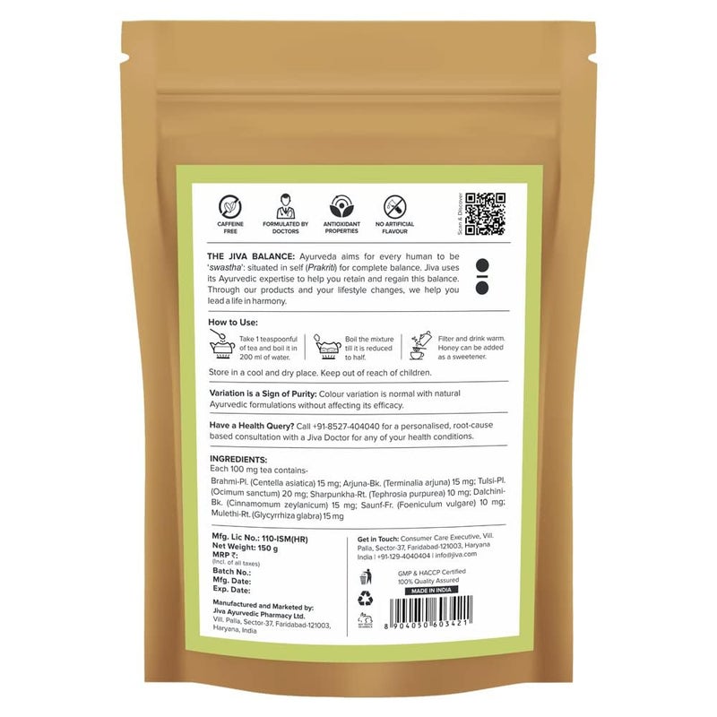 Jiva Ayurvedic Tea Caffeine-Free Tea For Healthy Heart, Brain, and Liver | Boosts Immunity, Lowers Cholesterol & Improves Digestion | No Artificial Flavour -150g(Pack Of 1) - Image 2