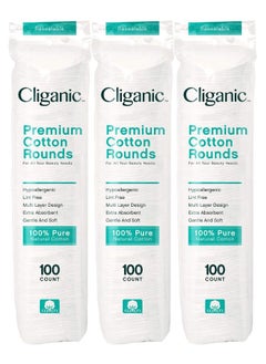 Cliganic Premium Cotton Rounds (100 Countx3), Makeup Remover Pads, Hypoallergenic, Lint-Free, 100% Pure Cotton  - Image 1
