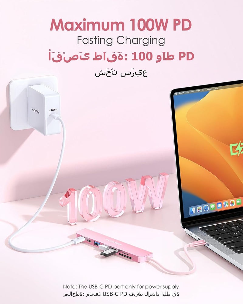 لينشن محور 8 في 1 USB-C مع HDMI 4K@60Hz، توصيل طاقة 100 واط، 3 منافذ USB 3.0 وقارئ بطاقات microSD وSD لأجهزة MacBook Pro 2016-2025، وMac Air/Surface الجديدة، والمزيد (CB-CE18s، ذهبي وردي) - Image 4