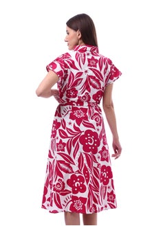Andora Floral Dress Printed Short Sleeves _ Fuchia & White  - Image 4
