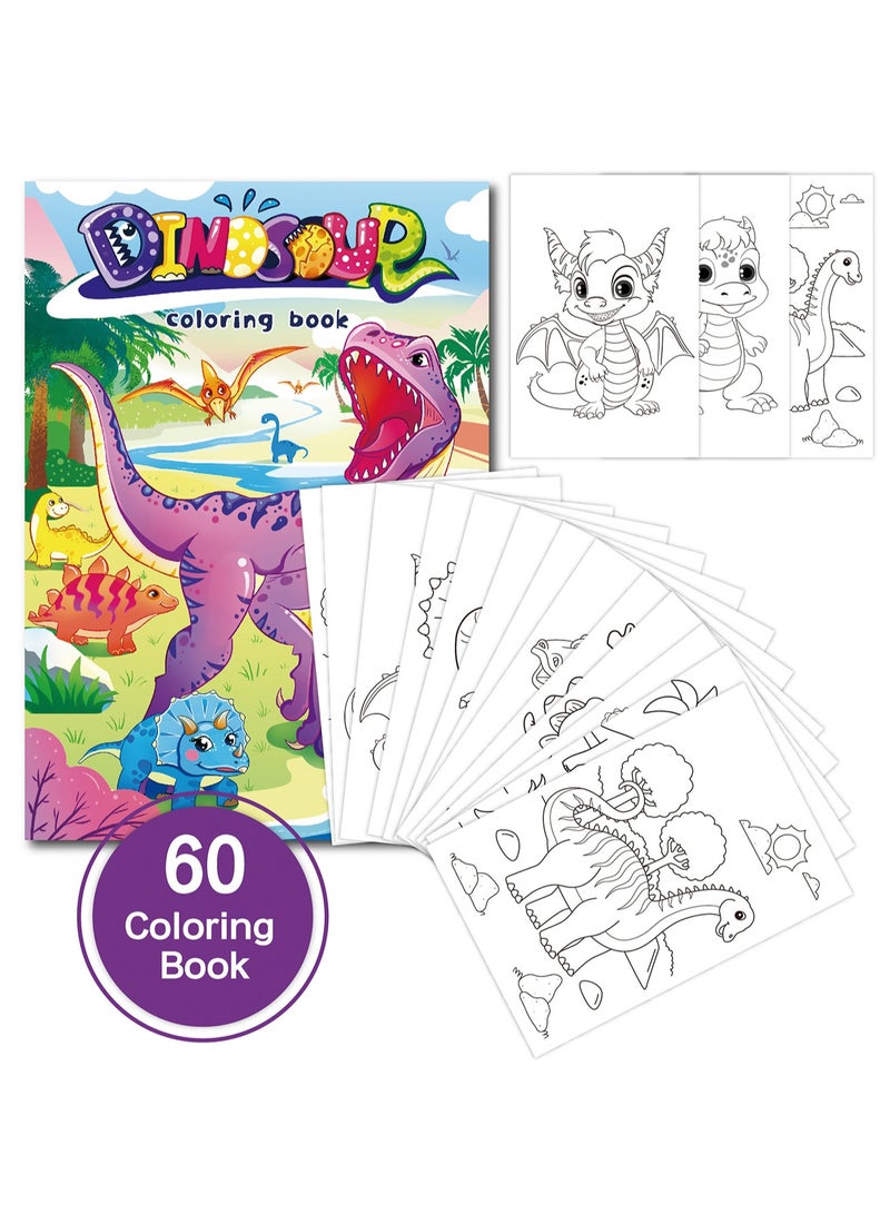 60 Cartoon Doodles Children's Coloring Book, Fun Rewards, Gift Bag Fillers, Birthday Party Supplies, Enlightenment Children's Coloring Book, Art Gifts for Boys and Girls (Dinosaur) - Image 1
