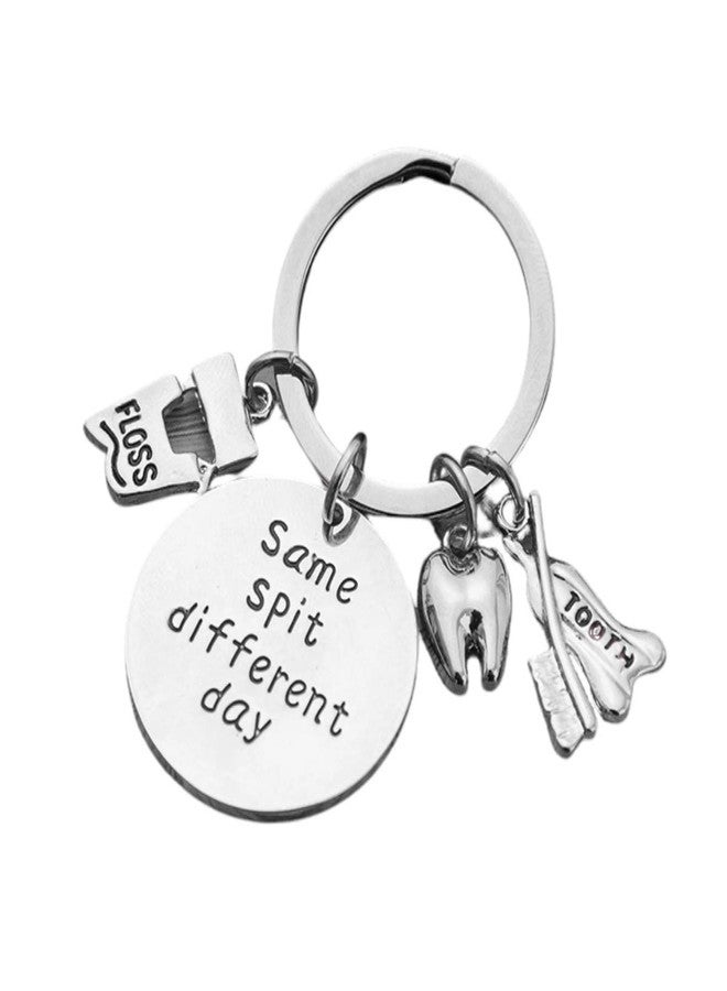 Infinity Collection Dental Keychain, Same Spit Different Day Dental Hygienist Jewelry Gift for Men & Women, Dental Assistant Accessories, Floss and Tooth Charm Keychain - Image 1