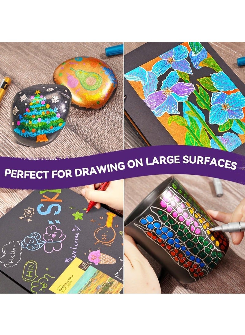 Generic Acrylic Paint Markers, Sparkle Metallic Art Glitter Pens 0.7mm Markers for Black Paper Glass Rock Painting Wood Canvas Mug DIY Craft  - Image 2