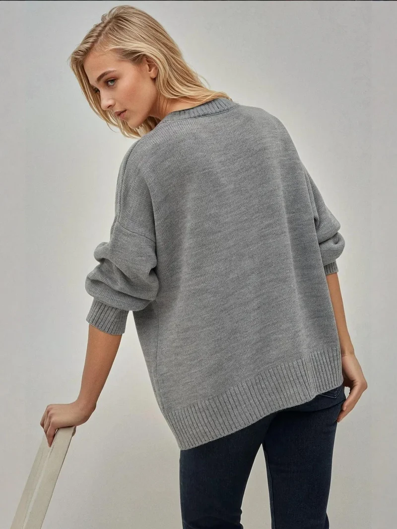 HICCUP Thick Knit Crew Neck Long Sweater