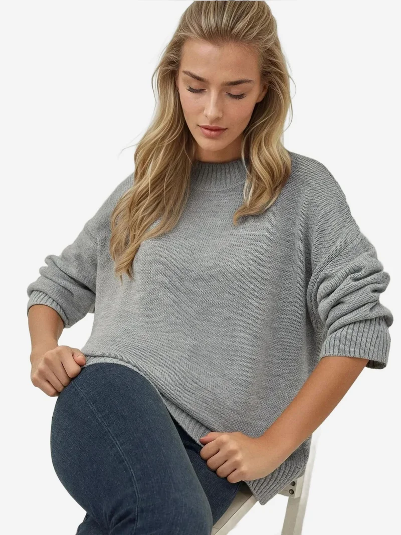 HICCUP Thick Knit Crew Neck Long Sweater
