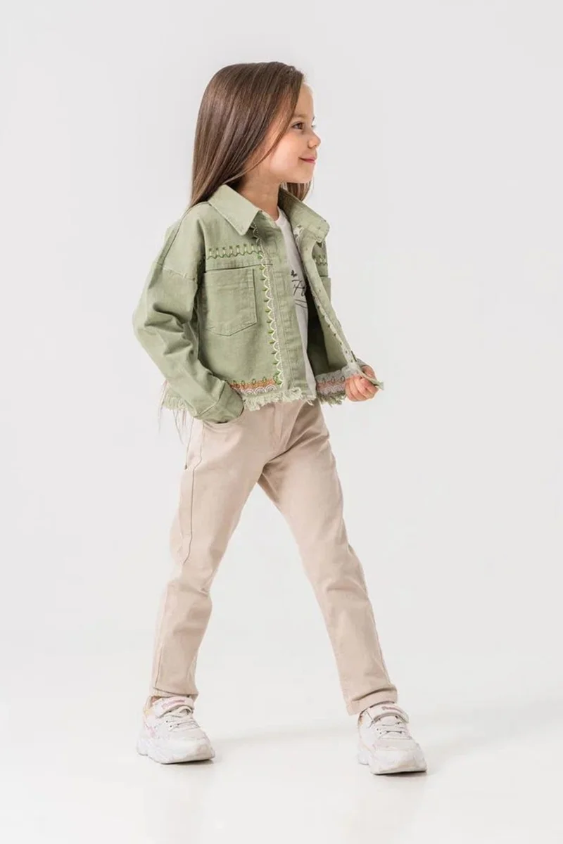 مينيمن جيجيليري My Little Ones (5-8 Years Old) Embroidered Pocket Girl's Jacket Set - Green