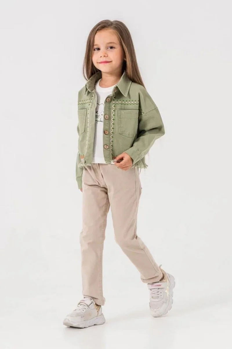 مينيمن جيجيليري My Little Ones (5-8 Years Old) Embroidered Pocket Girl's Jacket Set - Green