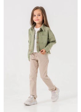 Miniğimin Cicileri My Little Ones (5-8 Years Old) Embroidered Pocket Girl's Jacket Set - Green  - Image 3