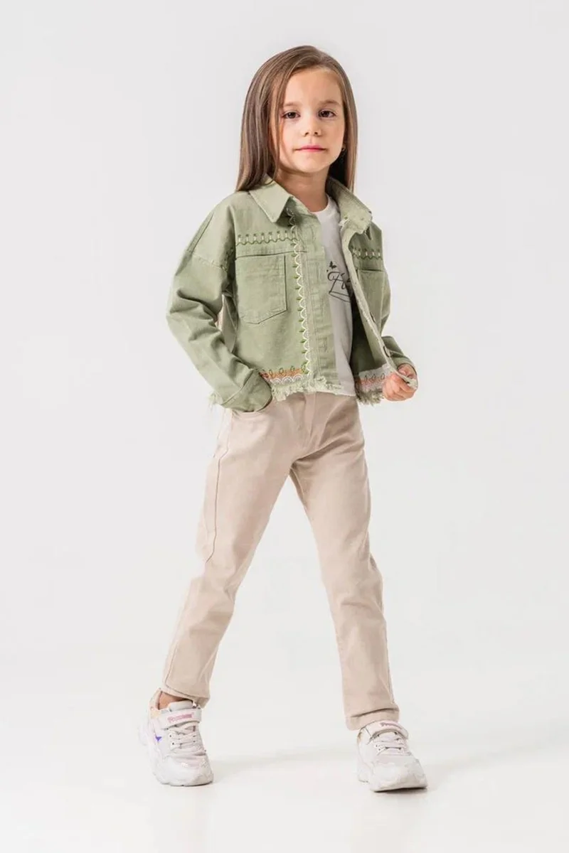 مينيمن جيجيليري My Little Ones (5-8 Years Old) Embroidered Pocket Girl's Jacket Set - Green
