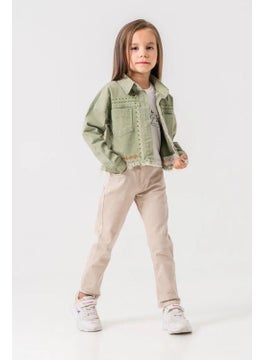 Miniğimin Cicileri My Little Ones (5-8 Years Old) Embroidered Pocket Girl's Jacket Set - Green  - Image 4