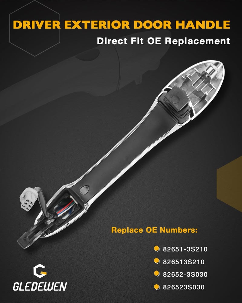 Gledewen Passenger Door Handle, Compatible with 2011-2015 Hyundai Sonata, with Sensor and Smart Keyless Entry System, Front Exterior Right Side Outside handle | OE# 82651-3S210, 82652-3S030, Outer door handle - Image 3