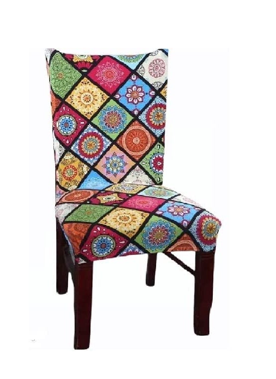 YUKU YUKU Printed Elastic Fitted Protector Stretchable Washable Dining Chair Cover Seat Slipcover  - Image 2