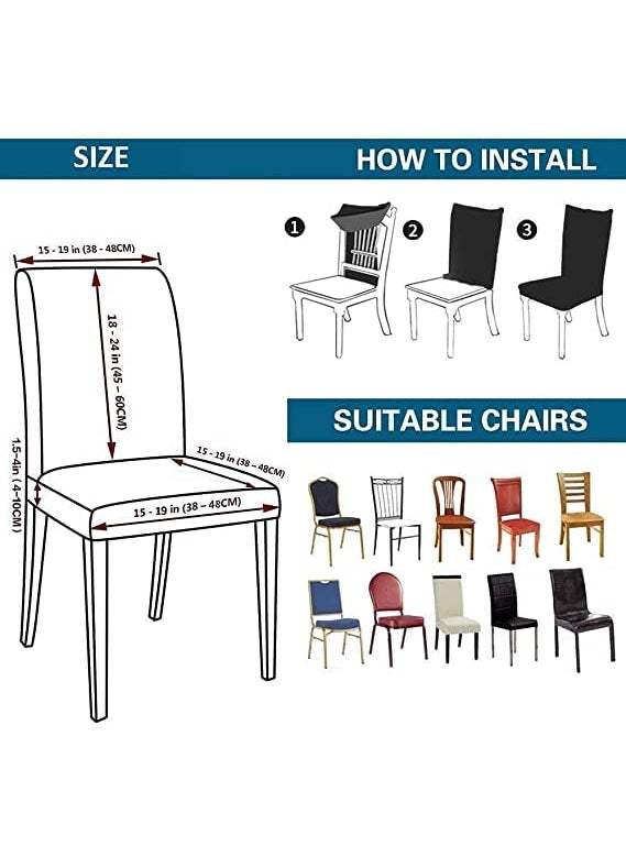 YUKU YUKU Printed Elastic Fitted Protector Stretchable Washable Dining Chair Cover Seat Slipcover  - Image 4