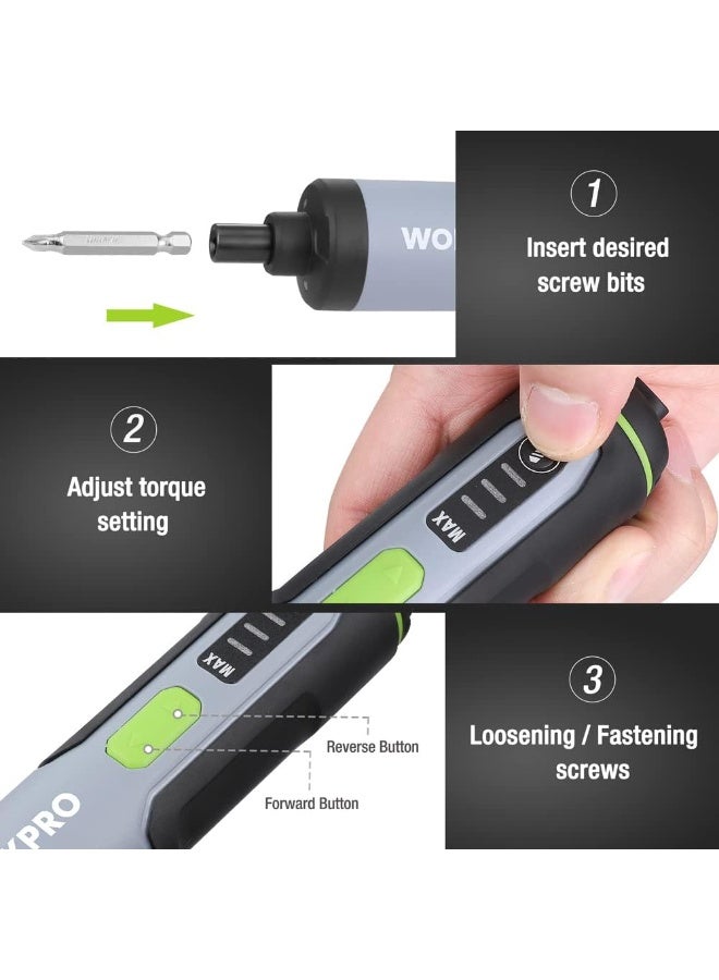 مفك كهربائي لاسلكي WORKPRO 3.6 فولت مع مجموعة 35 لقمة Cr-V، قابل لإعادة الشحن عبر USB - Image 3