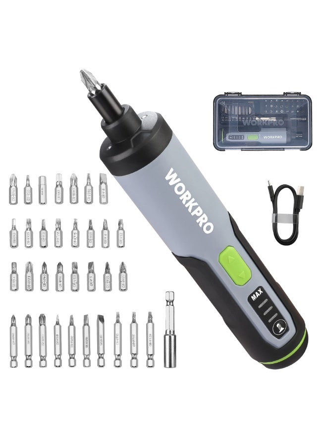 مفك كهربائي لاسلكي WORKPRO 3.6 فولت مع مجموعة 35 لقمة Cr-V، قابل لإعادة الشحن عبر USB - Image 1