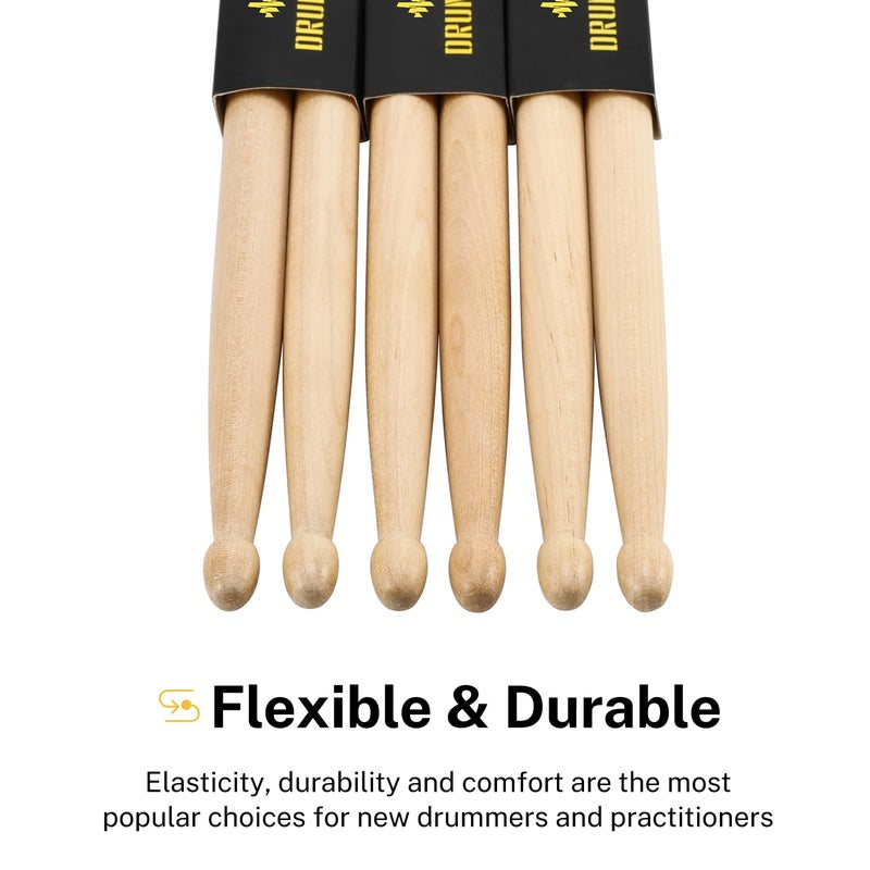 Donner Drum Sticks, 3 Pairs 5A Drumsticks Classic Maple Wood Snare Drumsticks With Carrying Bag, Christmas Birthday Gift, Great Holiday - Image 5