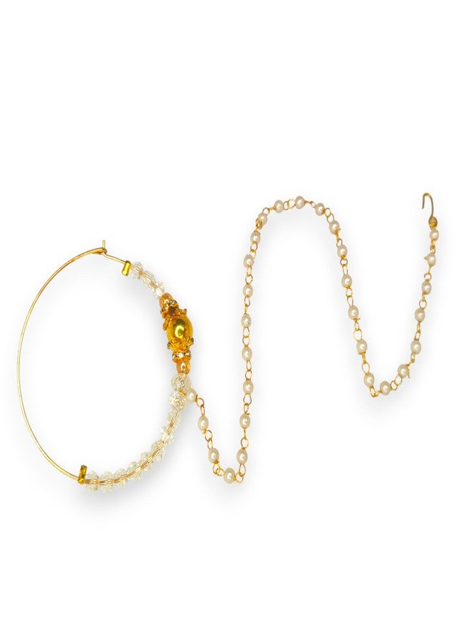 SUN SHINE Gold Pearl Nose Ring, Traditional Indian Jewelry, Delicate Chain Design - Image 1