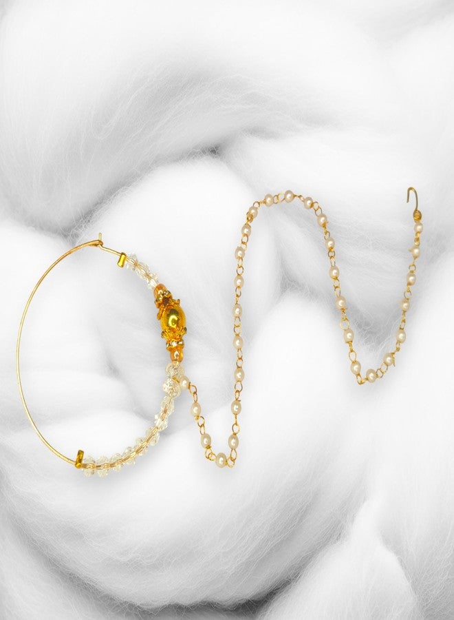 SUN SHINE Gold Pearl Nose Ring, Traditional Indian Jewelry, Delicate Chain Design - Image 4