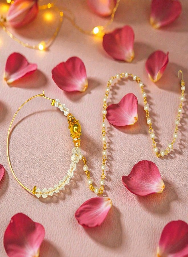 SUN SHINE Gold Pearl Nose Ring, Traditional Indian Jewelry, Delicate Chain Design - Image 2