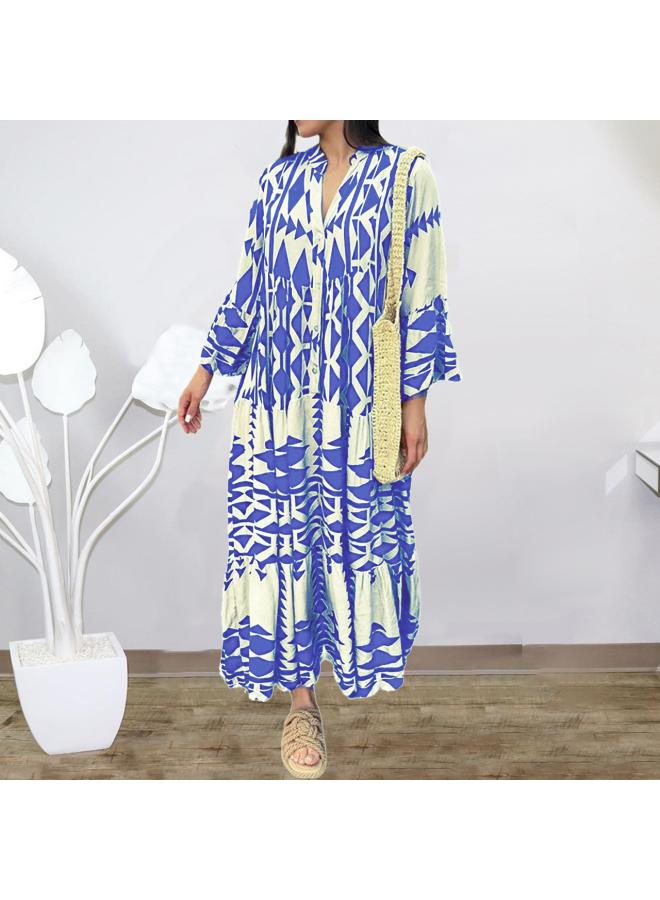 European And American Plus Size Women's Clothing New Elegant Printed Shirt Skirt Bohemian Dress