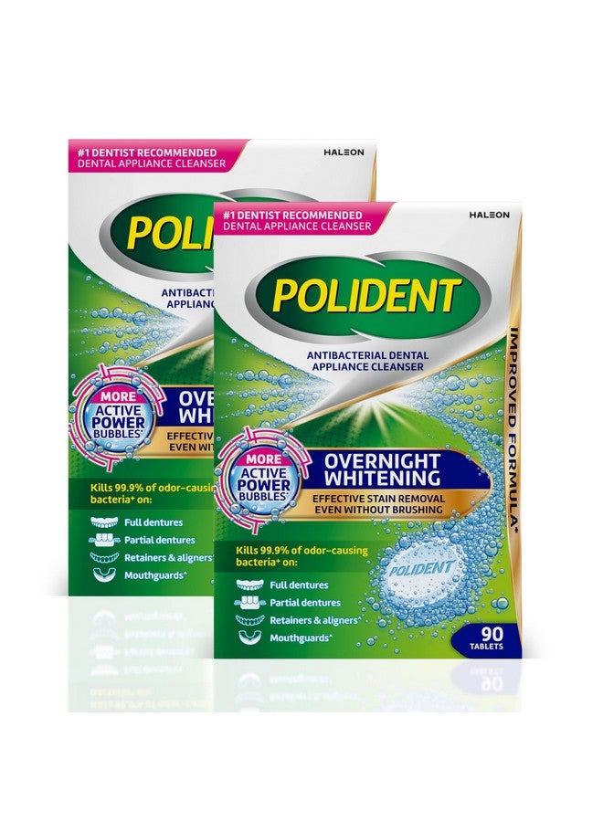 Polident Overnight Whitening Antibacterial Dental Appliance Cleanser Tablets, 90 Count (2 Pack) - Image 1