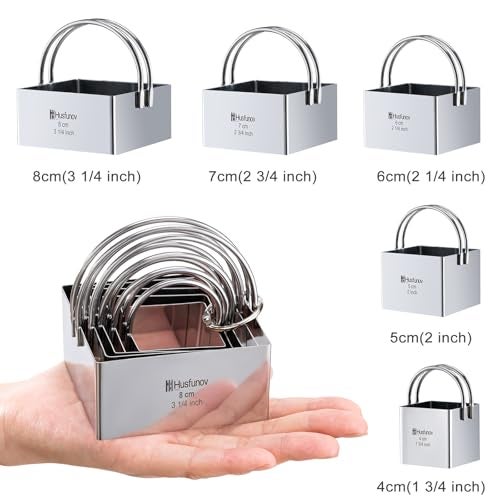 Husfunov Biscuit Cutter Set Square Cookie Cutters with Handle 5 Pieces Stainless Steel Square Professional Baking Dough Tools for Cake - Image 2
