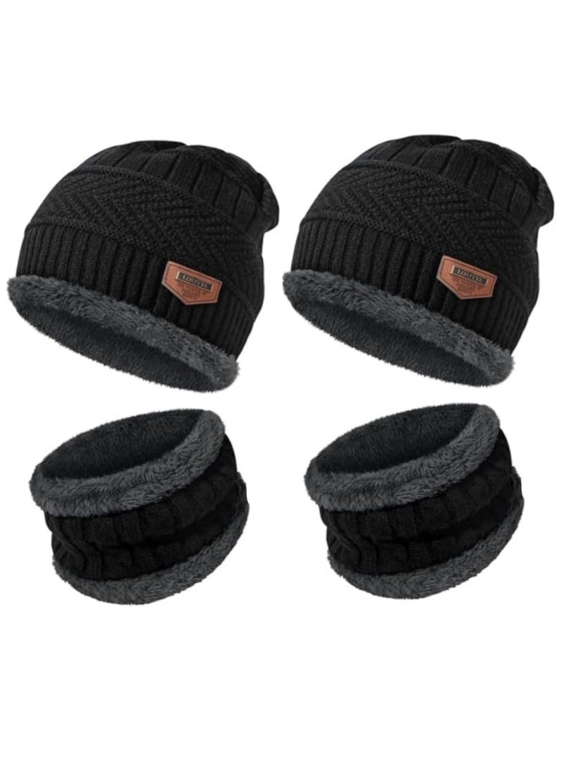 SARAOONT 4 Piece Winter Beanie Hat and Scarf Set All Black Thick Warm and Cozy for Cold Weather  - Image 1