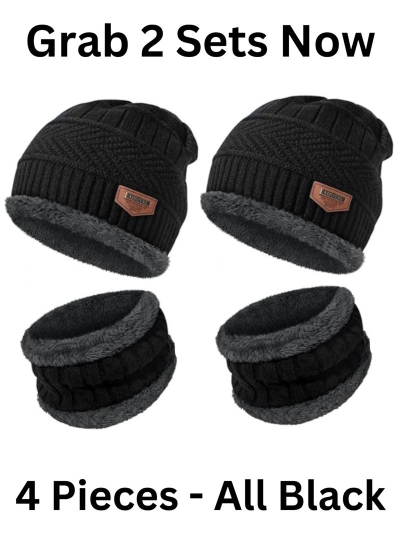 SARAOONT 4 Piece Winter Beanie Hat and Scarf Set All Black Thick Warm and Cozy for Cold Weather  - Image 2