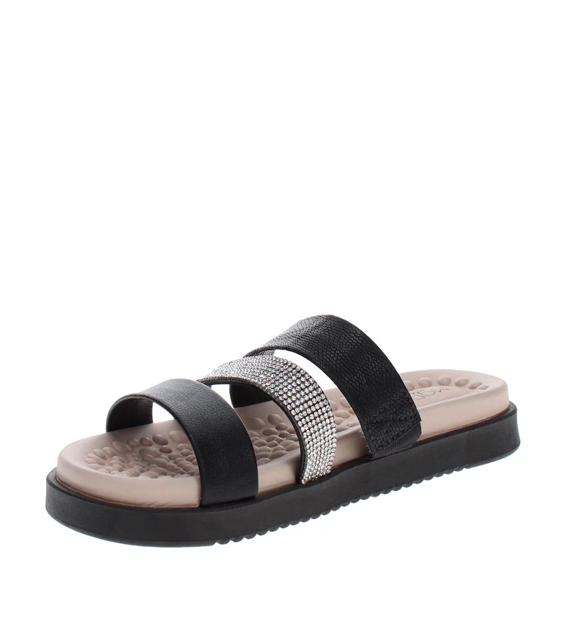 MODARE MODARE Flat Comfort Sandals for Ladies – BLACK Comfort Sandals with Slip On | Comfortable PU Upper & TPR Sole