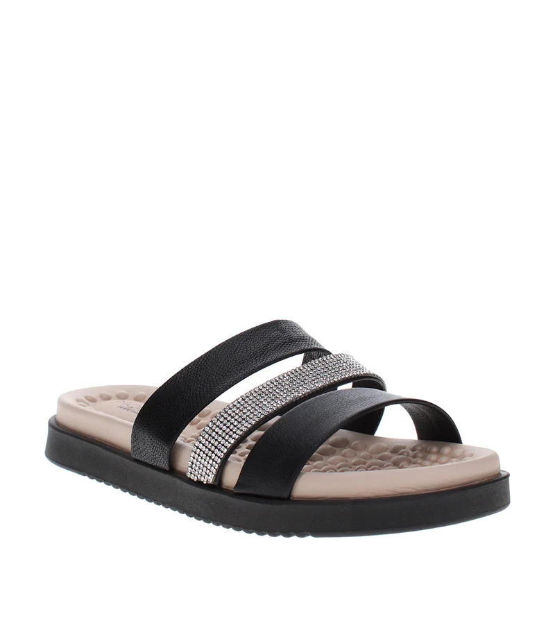 MODARE MODARE Flat Comfort Sandals for Ladies – BLACK Comfort Sandals with Slip On | Comfortable PU Upper & TPR Sole