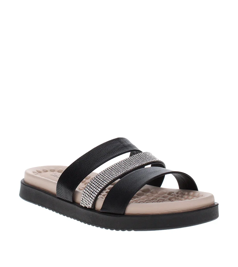 MODARE MODARE Flat Comfort Sandals for Ladies – BLACK Comfort Sandals with Slip On | Comfortable PU Upper & TPR Sole