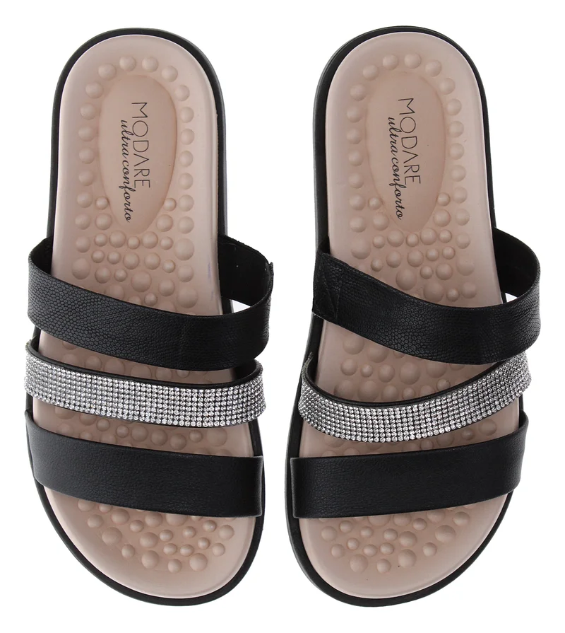 Modare  MODARE Flat Comfort Sandals for Ladies – BLACK Comfort Sandals with Slip On | Comfortable PU Upper & TPR Sole for Women | Best Price UAE