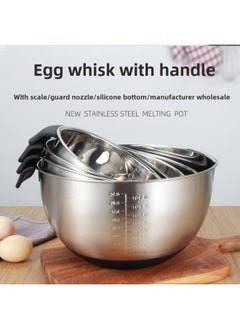 Baking Tools Stainless Steel Silicone Bottom Beating Egg Basin Deepening Thickening Mixing Household Beating Cream Basin With Handle-Specifications:Inner Diameter 18cm-Color:Black Mother And Child Cover