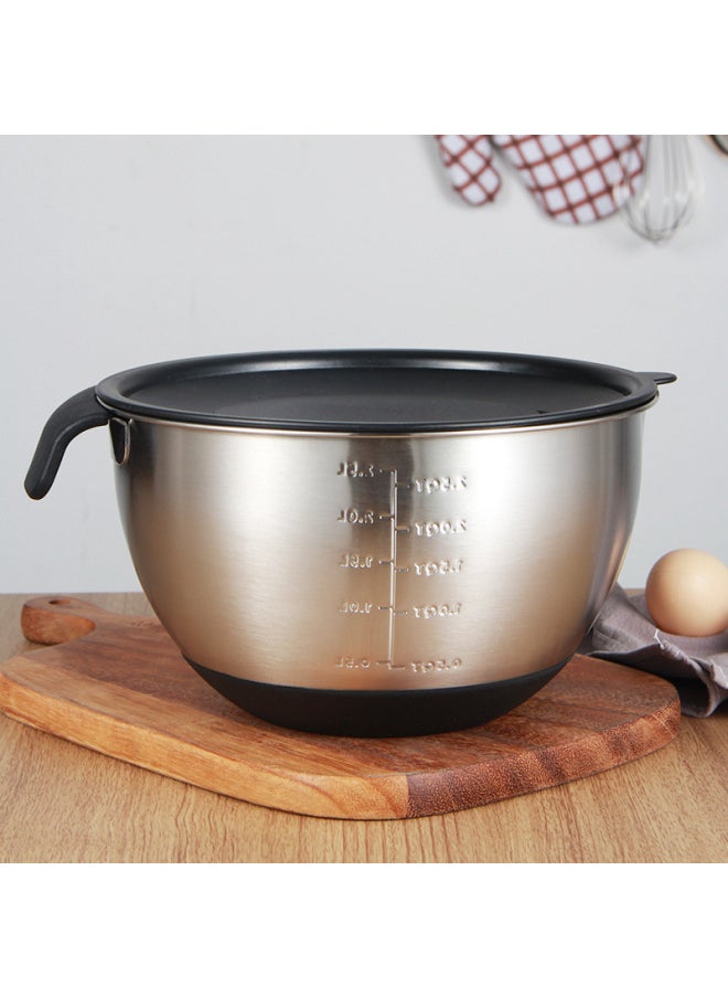 Generic - Baking Tools Stainless Steel Silicone Bottom Beating Egg Basin Deepening Thickening Mixing Household Beating Cream Basin With Handle-Specifications:Inner Diameter 18cm-Color:Black Mother And Child Cover - Image 1