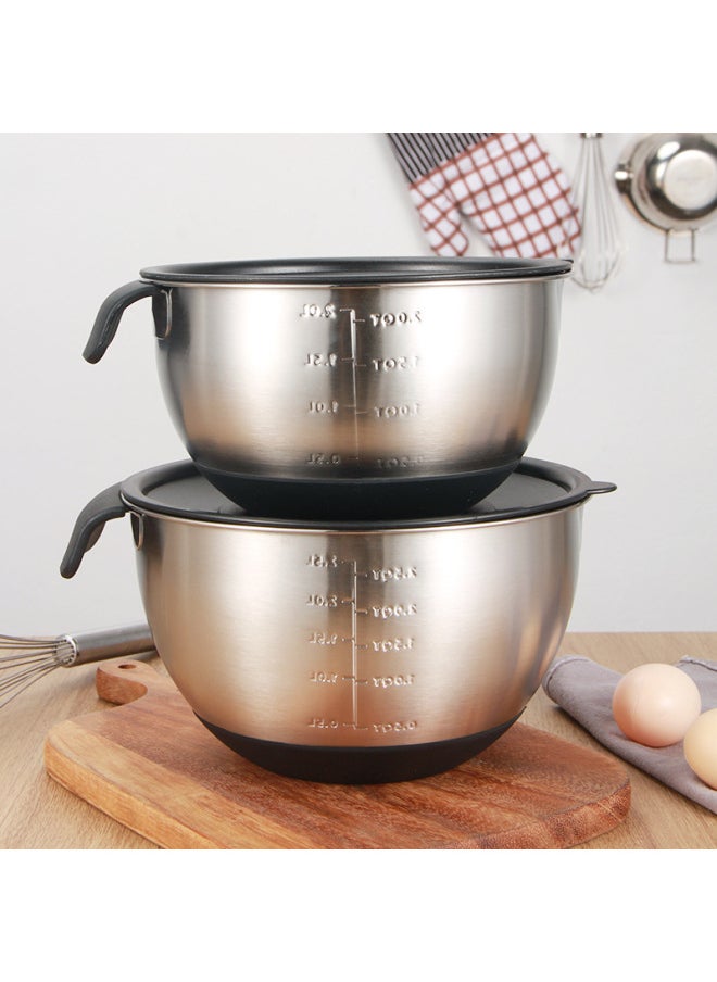 Generic - Baking Tools Stainless Steel Silicone Bottom Beating Egg Basin Deepening Thickening Mixing Household Beating Cream Basin With Handle-Specifications:Inner Diameter 18cm-Color:Black Mother And Child Cover - Image 1