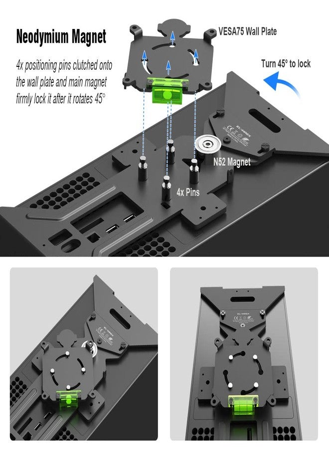 ElecGear Magnetic Wall Mount for Xbox Series X, Metallic Support Bracket with Gaming Headset Hook, Magnets and Built-in Level Design - Mount XSX Vertical, Horizontal or Under The Desk - Image 4