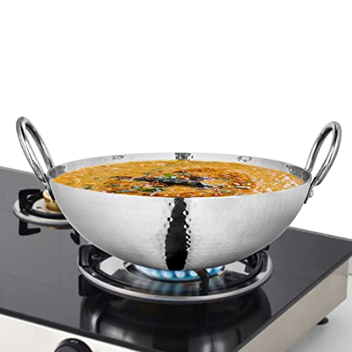 Shri & Sam Stainless Steel 2.8 Litre Triply Deep Pro Light Weight Hammered Kadhai, 26 cm, 1102 Grams - Image 1