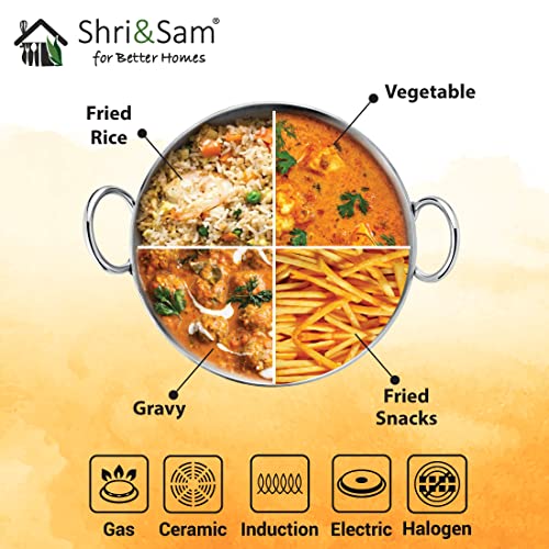 Shri & Sam Stainless Steel 2.8 Litre Triply Deep Pro Light Weight Hammered Kadhai, 26 cm, 1102 Grams - Image 5