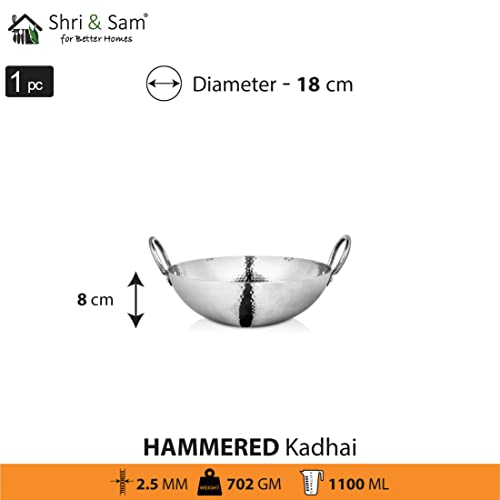 Shri & Sam Stainless Steel 2.8 Litre Triply Deep Pro Light Weight Hammered Kadhai, 26 cm, 1102 Grams - Image 2