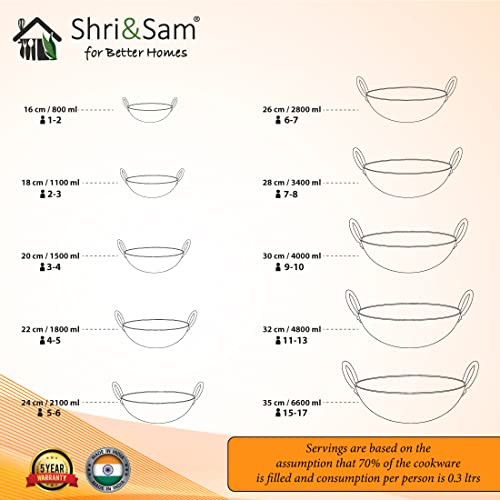 Shri & Sam Stainless Steel 2.8 Litre Triply Deep Pro Light Weight Hammered Kadhai, 26 cm, 1102 Grams - Image 3