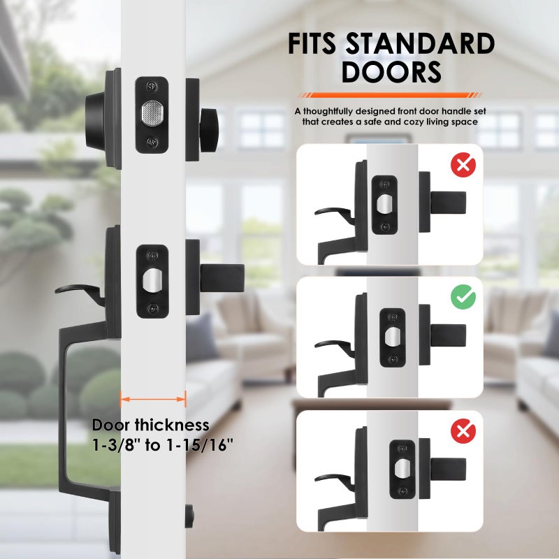 Haidms Black Front Door Handle and Deadbolt Set, Entry Door Handle and Deadbolt with Reversible Handle Lever,Front Door Lock Set, Exterior Door Handles and Locks - Image 4
