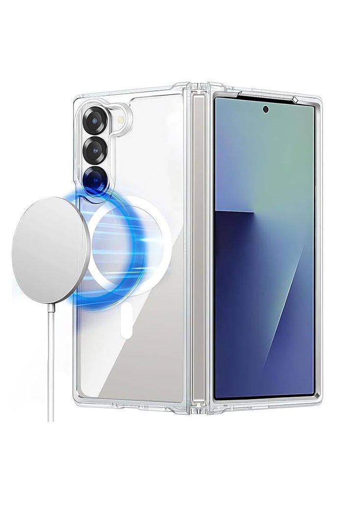 for Samsung Galaxy Z Fold 7 phone case, magnetic transparent ultra-thin hard PC shockproof fully covered transparent shell - Image 1