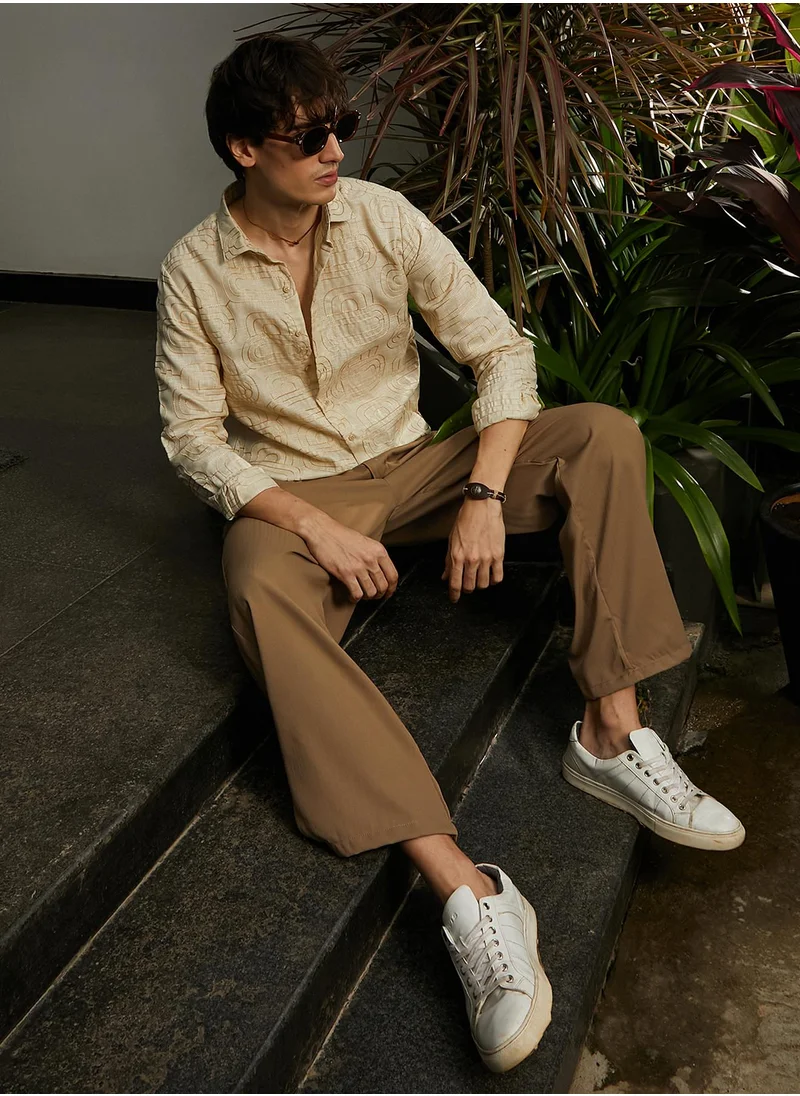 Campus Sutra Men's Khaki Beige Curve-Lined Shirt