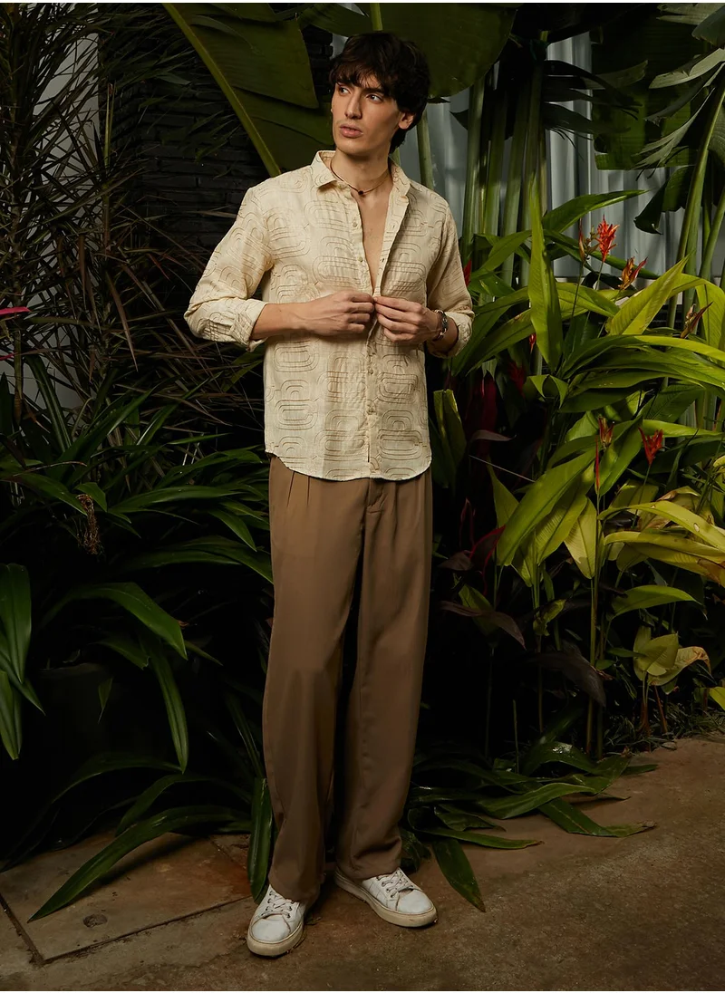 Campus Sutra Men's Khaki Beige Curve-Lined Shirt