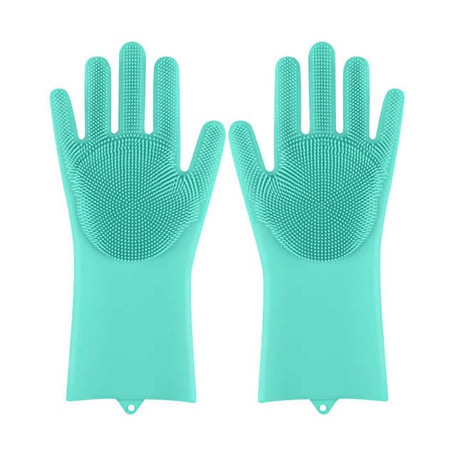 VATS Silicone Dishwashing Gloves Pet Grooming Rubber Scrubbing Gloves Sponge Cleaning Brush for Housework Cars Dogs