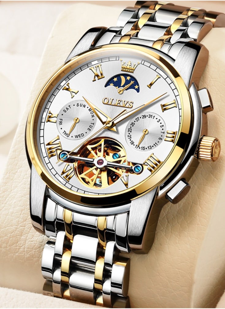 OLEVS OLEVS Watches Men Automatic,Self Winding Skeleton Watches for Men Tourbillon,Stainless Steel  - Image 1
