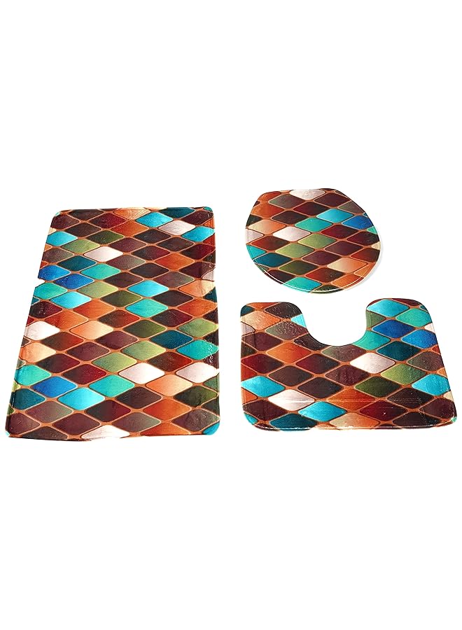 erorex 3 Pcs Set Bathroom Anti Slip Pedestal Rug Plus Lid Toilet Cover Plus Bath Mat - Image 1