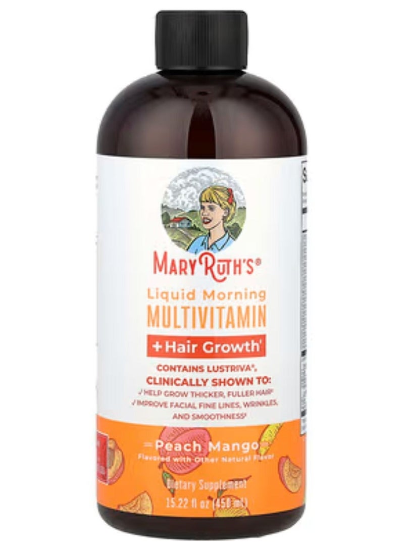 Mary Ruth's Liquid Morning Multivitamin + Hair Growth, Peach Mango, 15.22 fl oz - Image 1