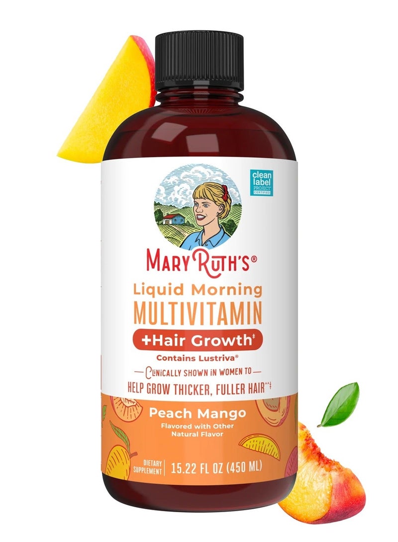 Mary Ruth's Liquid Morning Multivitamin + Hair Growth, Peach Mango, 15.22 fl oz - Image 3