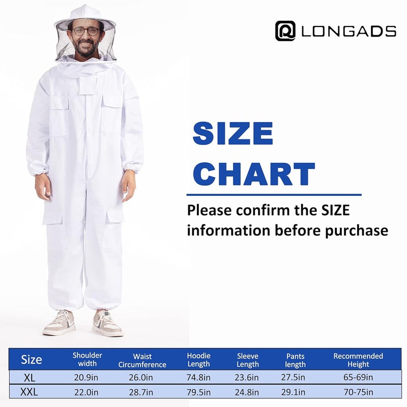 LONGADS Professional Bee Suits for Men Women Sting Proof with Round Veil, Sting-Proof Full Body Protection Beekeeping Suit with Glove, Safety Ventilated Bee Keeper Suit(Beekeeper Gear) - Image 4